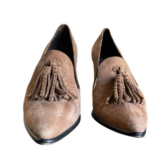 Stuart Weizman Broom Tassel Suede Block-heel Pumps size 7M - Picture 4 of 13